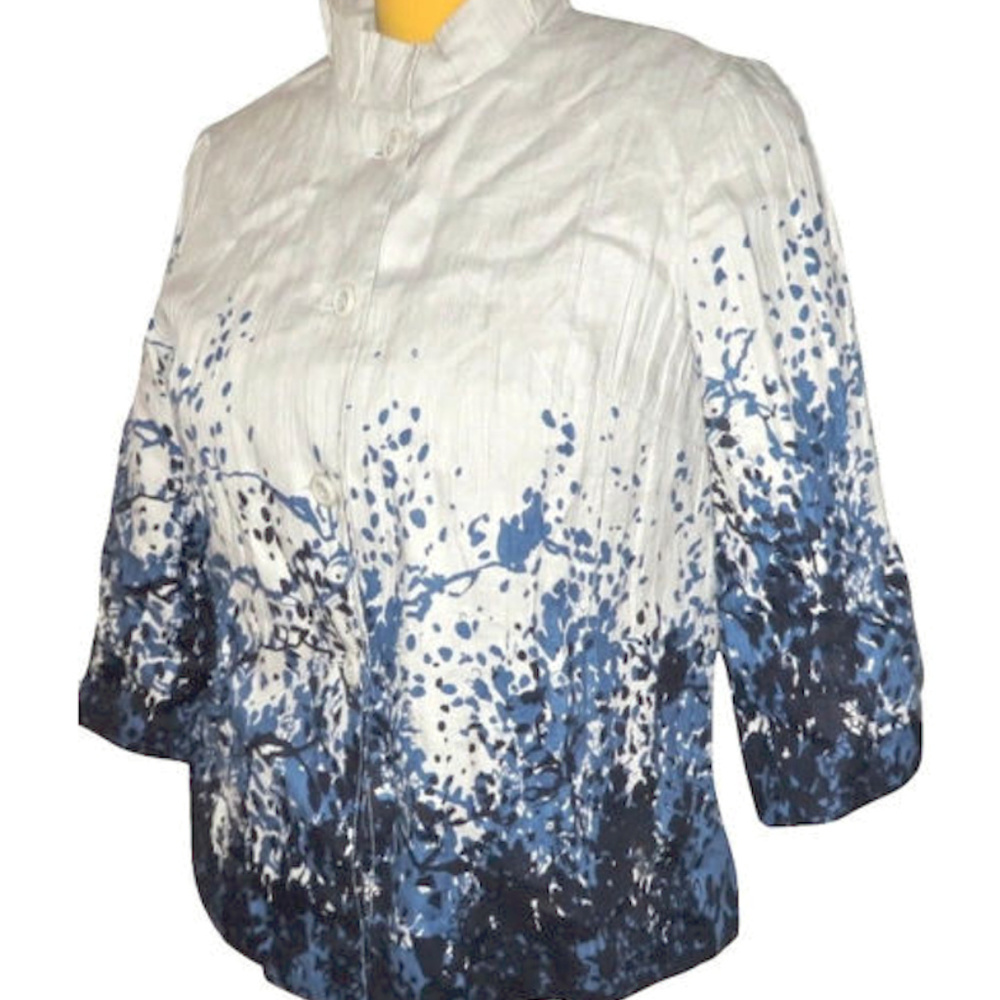 CWC Lined Linen Jacket Indigo Floral Print 12